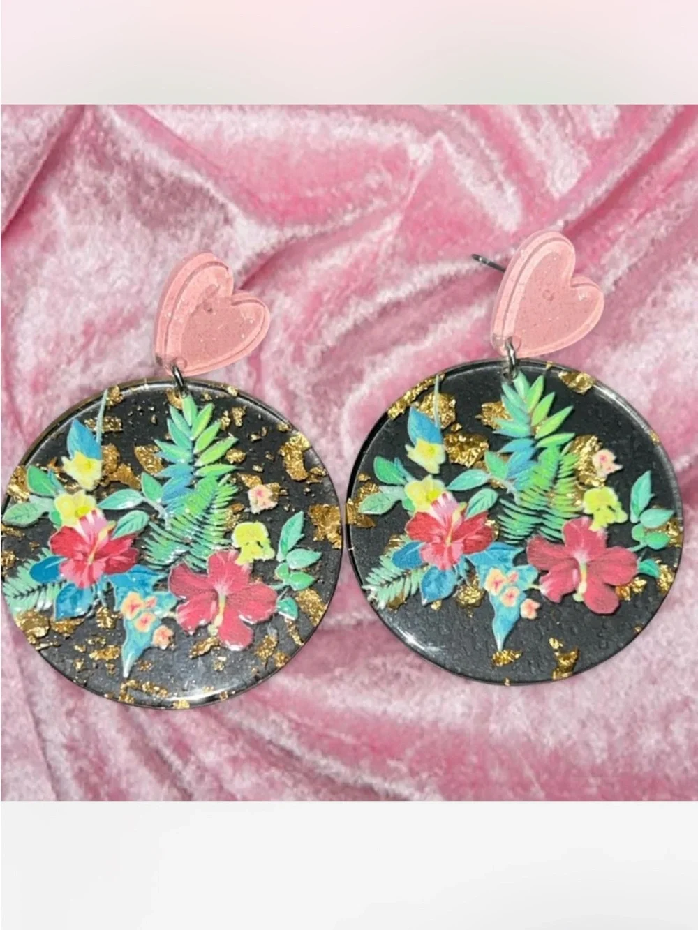 Floral Heart Earrings with Gold Accents